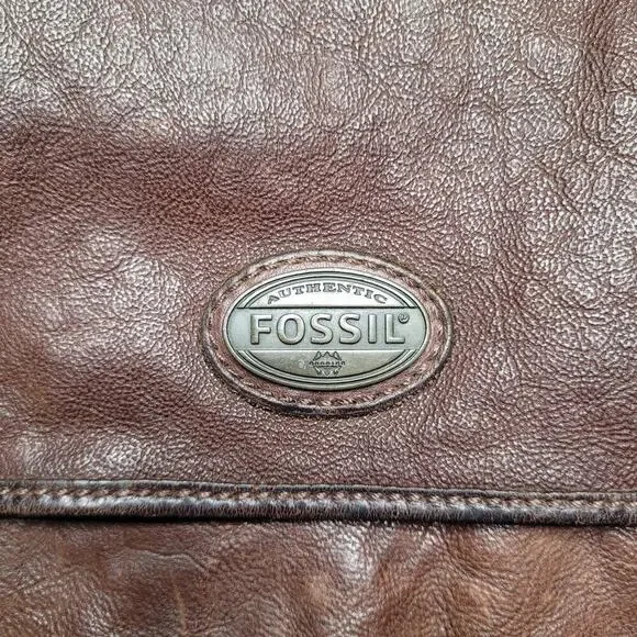 Fossil Messenger Bag Brown Cowhide Leather Crossbody Laptop Satchel Distressed